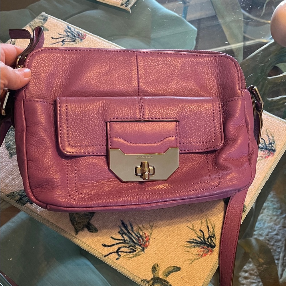 Leather Crossbody Bag in Purple with Silver Hardware